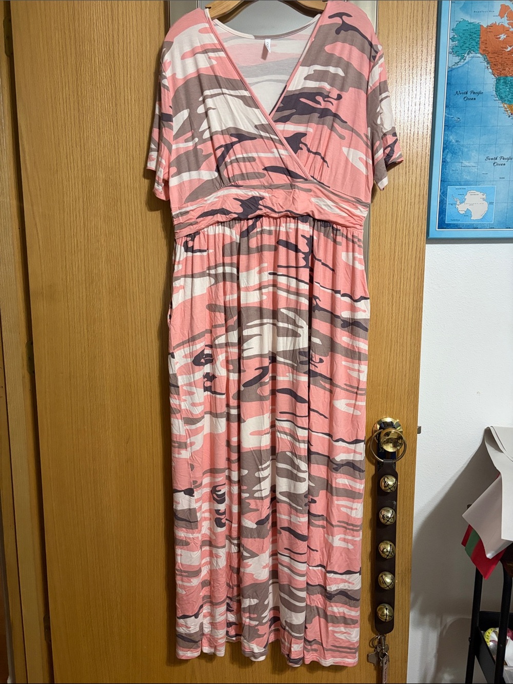 Cathy 3XL Pink Camouflage Maxi Dress with Pockets